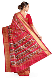 Handwoven ikat pure silk saree in red in navratan pattern