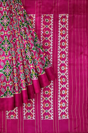 A handwoven twill weave ikat pure silk saree in pink with floral pattern  in circle