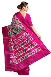 A handwoven twill weave ikat pure silk saree in pink with floral pattern  in circle