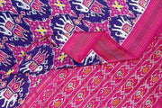 A handwoven  twill weave ikat pure silk saree in violet  with  kunj in chabdi