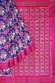 A handwoven  twill weave ikat pure silk saree in violet  with  kunj in chabdi