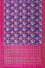 A handwoven  twill weave ikat pure silk saree in violet  with  kunj in chabdi