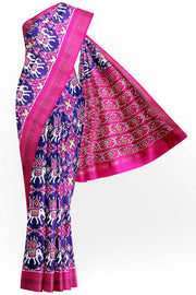 A handwoven  twill weave ikat pure silk saree in violet  with  kunj in chabdi