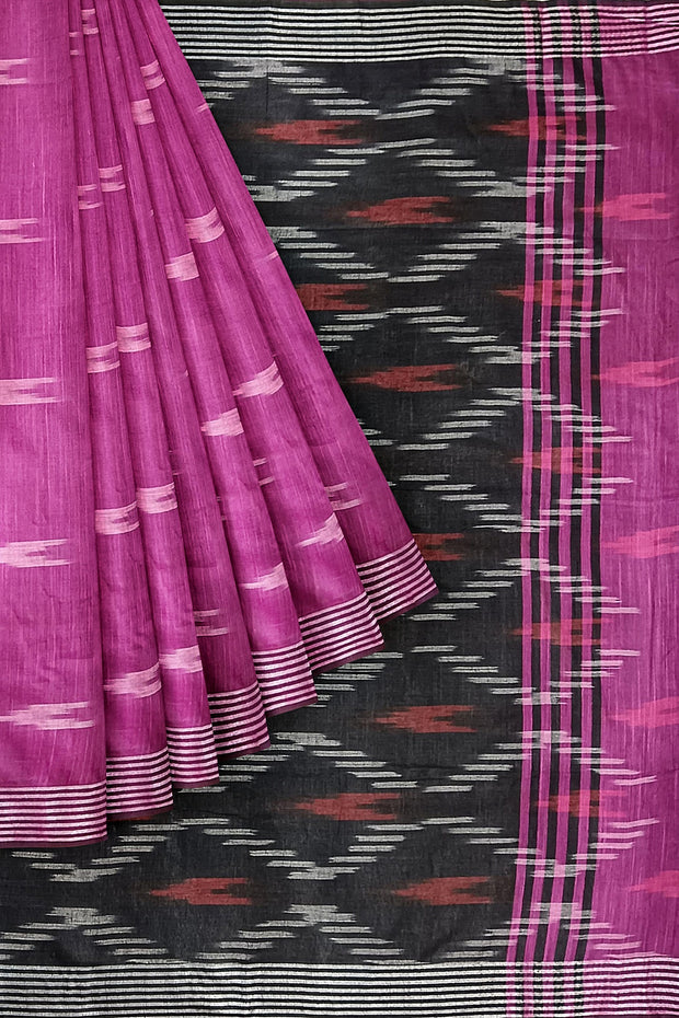 Ikat linen cotton saree in magenta & black