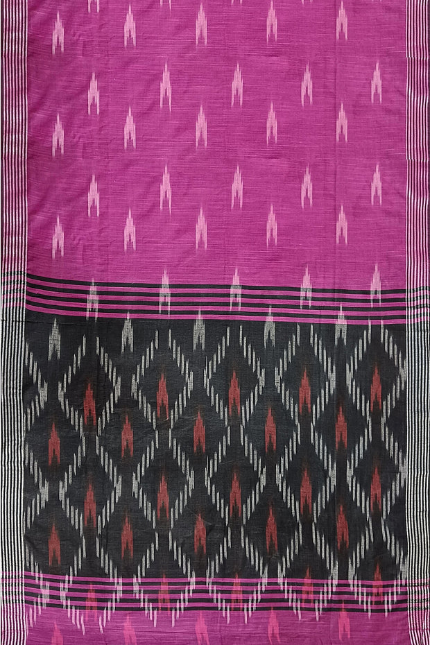 Ikat linen cotton saree in magenta & black