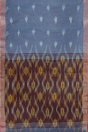 Ikat linen cotton saree in bluish grey & brown