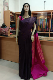 Kanchi borderless pure silk saree in brown