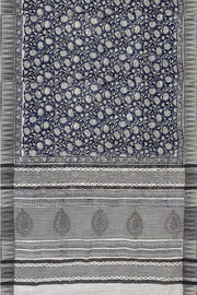 Bagru hand block print linen saree in blue