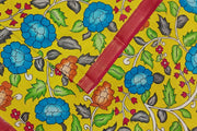 Hand painted Kalamkari pure cotton dupatta in yellow with floral vines