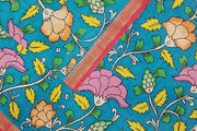 Hand painted Kalamkari pure cotton dupatta in blue with floral vines