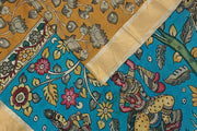 Hand painted Kalamkari on Bangalore silk saree in wheat brown