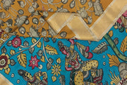 Hand painted Kalamkari on Bangalore silk saree in wheat brown