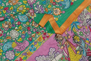 Hand painted Kalamkari on Bangalore silk saree in green