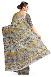 Printed Kalamkari pure cotton saree in mustard