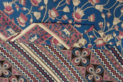 Printed Kalamkari pure cotton saree in blue