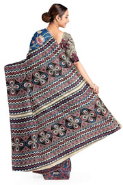 Printed Kalamkari pure cotton saree in blue