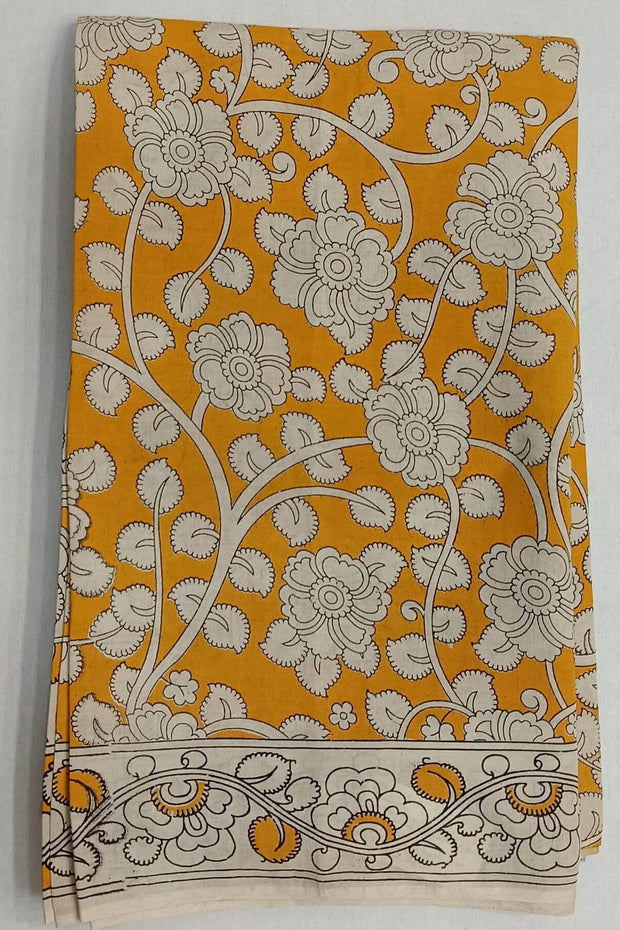 Printed Kalamkari pure cotton saree in yellow