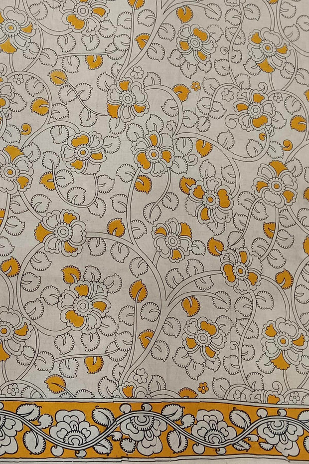 Printed Kalamkari pure cotton saree in yellow