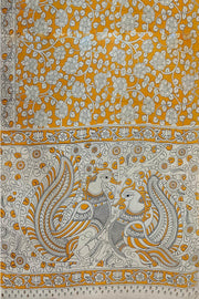 Printed Kalamkari pure cotton saree in yellow