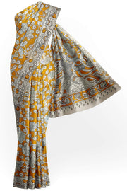 Printed Kalamkari pure cotton saree in yellow