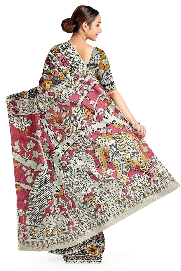 Printed Kalamkari pure cotton saree in pink