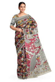 Printed Kalamkari pure cotton saree in pink