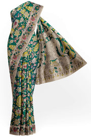 Printed Kalamkari pure cotton saree in green