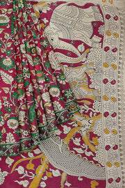 Printed Kalamkari pure cotton saree in red