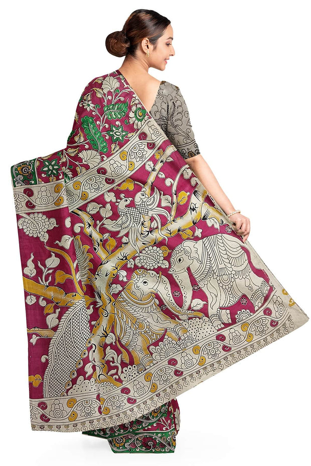 Printed Kalamkari pure cotton saree in red