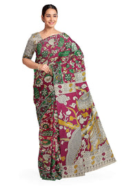 Printed Kalamkari pure cotton saree in red