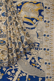 Printed Kalamkari pure cotton saree in beige