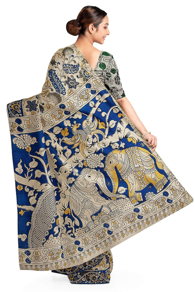 Printed Kalamkari pure cotton saree in beige