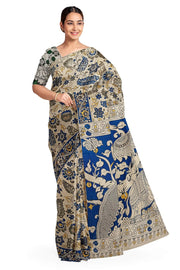 Printed Kalamkari pure cotton saree in beige