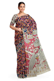 Printed Kalamkari pure cotton saree in strawberry pink