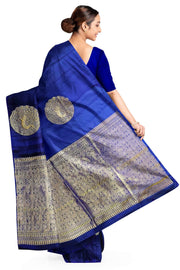 Kanchi soft silk saree in royal blue with peacock motifs in gold