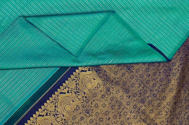 Kanchi borderless pure silk saree in teal green