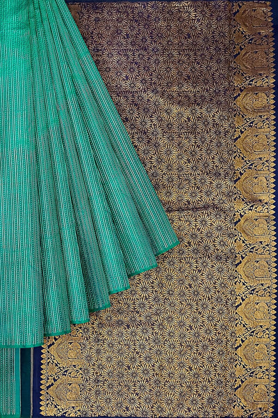 Kanchi borderless pure silk saree in teal green