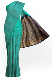 Kanchi borderless pure silk saree in teal green