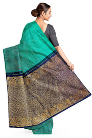 Kanchi borderless pure silk saree in teal green