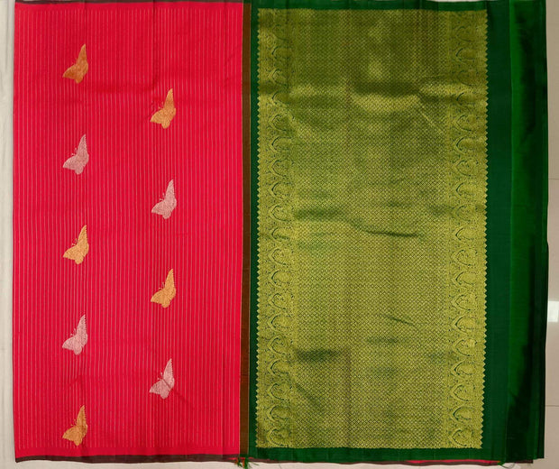 Kanchi borderless pure silk saree in orangish pink