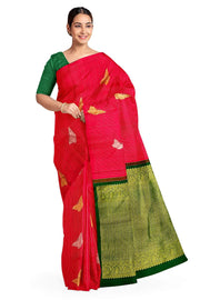 Kanchi borderless pure silk saree in orangish pink