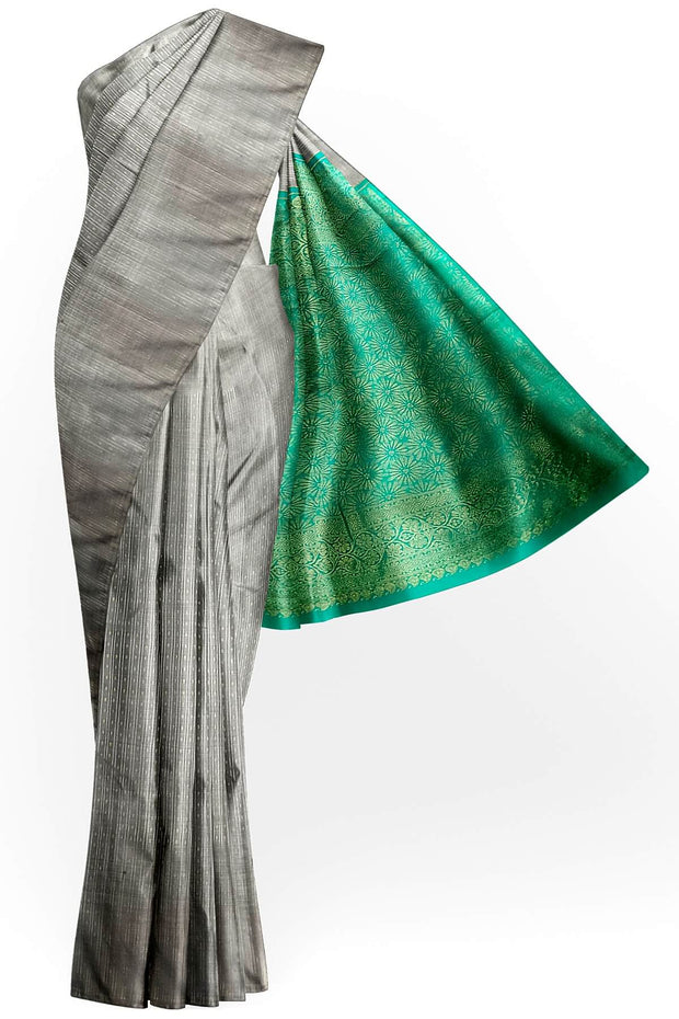 Kanchi borderless pure silk saree in grey