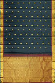 Kanchi pure silk saree in black with peacock & elephant motifs