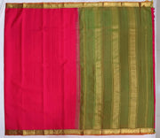 Kanchi  pure silk saree in pink with a striped contrast pallu