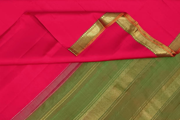 Kanchi  pure silk saree in pink with a striped contrast pallu