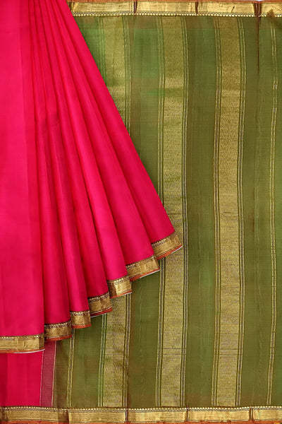 Kanchi  pure silk saree in pink with a striped contrast pallu