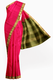 Kanchi  pure silk saree in pink with a striped contrast pallu