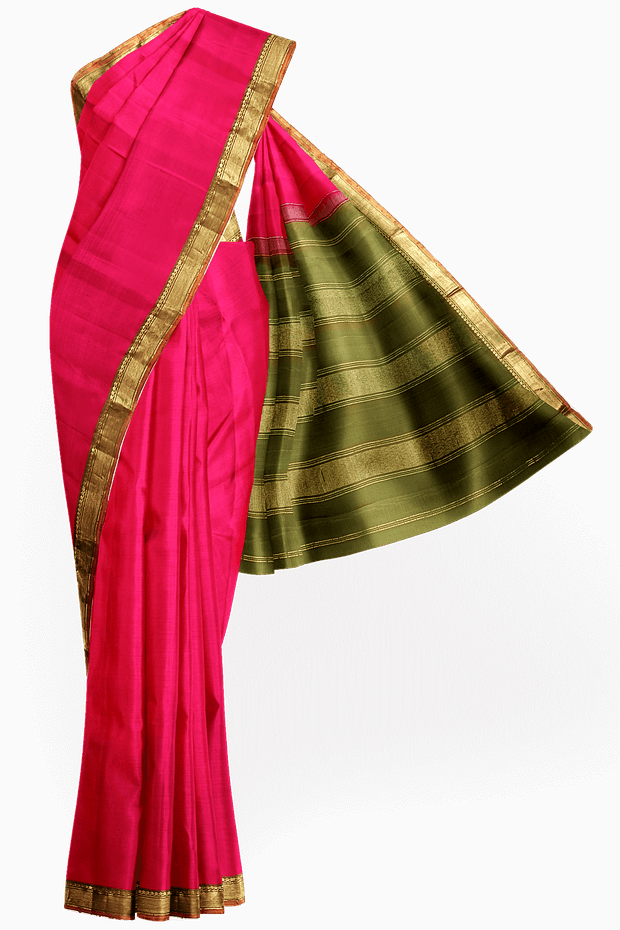 Kanchi  pure silk saree in pink with a striped contrast pallu