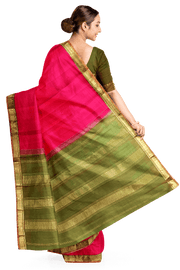 Kanchi  pure silk saree in pink with a striped contrast pallu