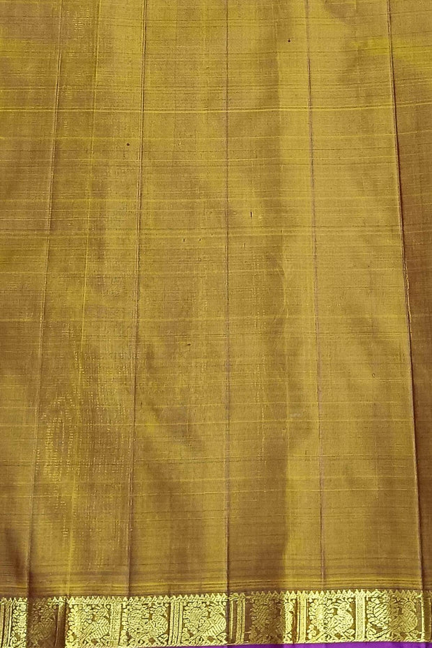 Kanchi pure silk saree in brown with a striped contrast pallu